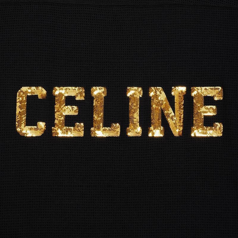 Celine 16 Embroidered In Jersey Mesh T-shirt Siyah Altın | CL-592124