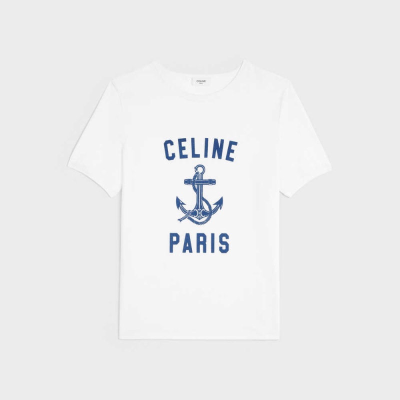 Celine 70 S Anchor In Pamuklu Jersey T-shirt Beyaz Lacivert | CL-592778