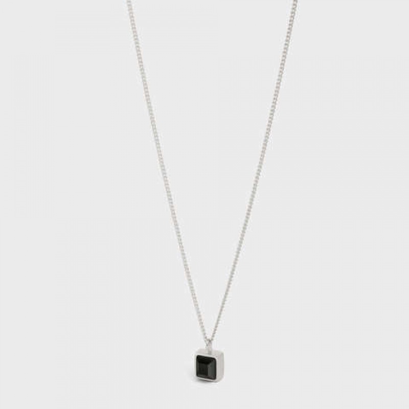 Celine Aiguise In Sterling Silver With Rhodium Finish And Onyx Kolye Gümüş Siyah | CL-591664