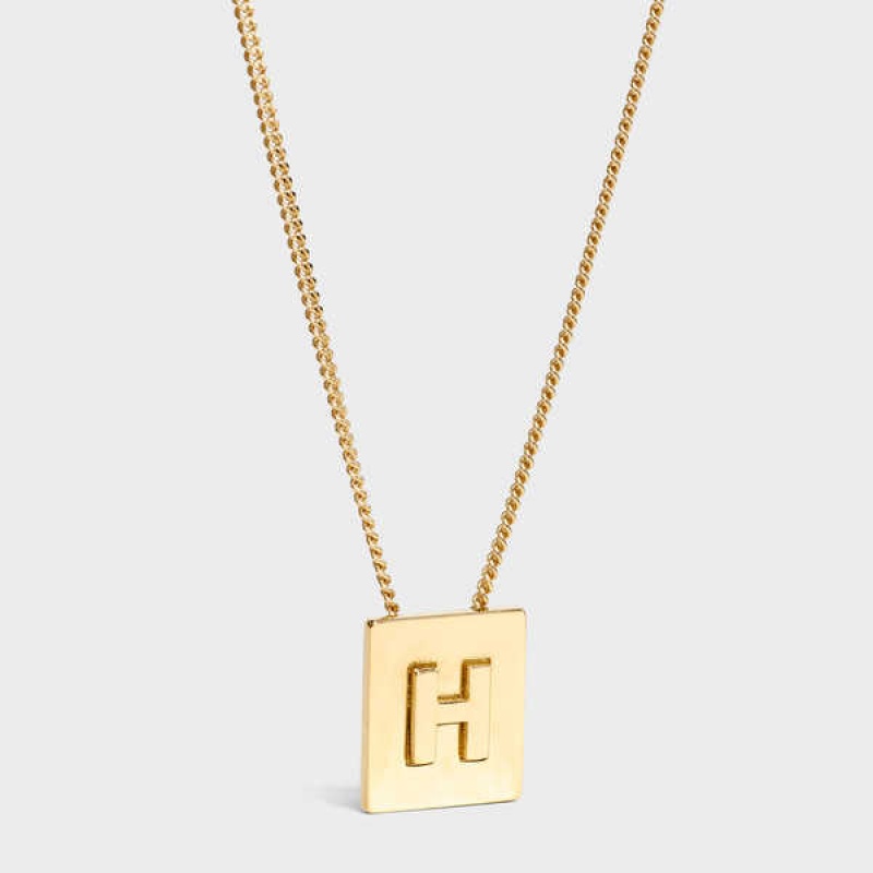 Celine Alphabet H In Brass With Gold Finish Kolye Altın | CL-592271