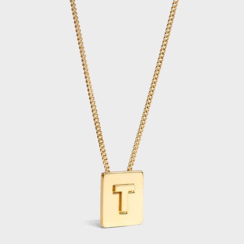 Celine Alphabet T In Brass With Gold Finish Kolye Altın | CL-592283