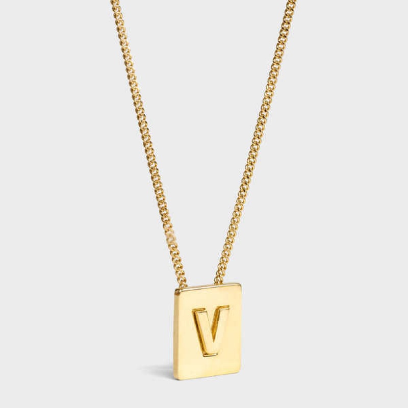 Celine Alphabet V In Brass With Gold Finish Kolye Altın | CL-592285
