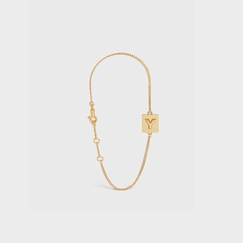 Celine Alphabet Y In Brass With Gold Finish Bilezik Altın | CL-592234