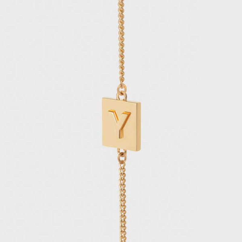 Celine Alphabet Y In Brass With Gold Finish Bilezik Altın | CL-592234
