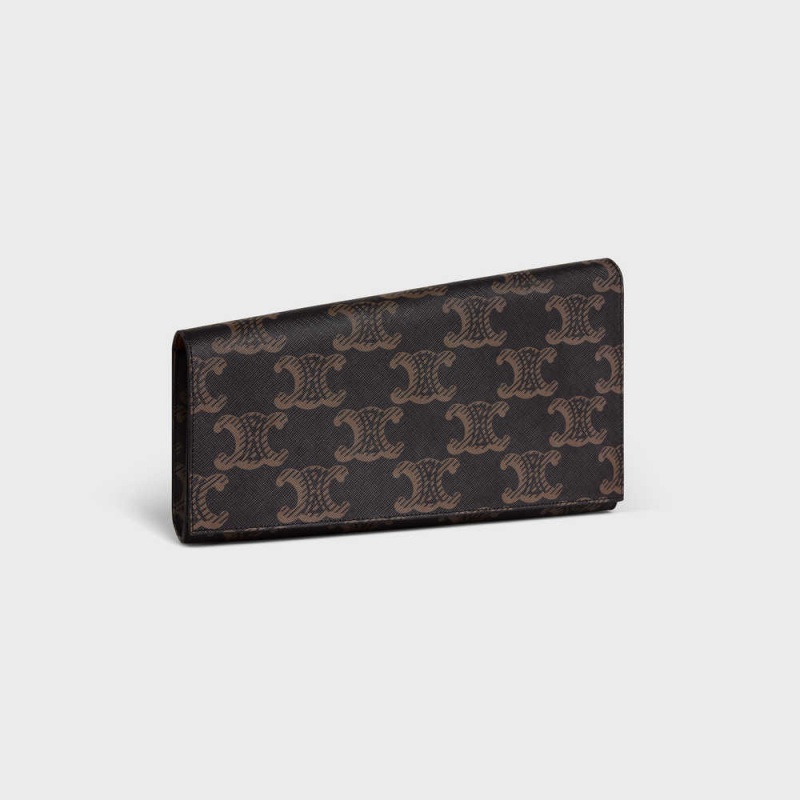Celine Asymetric Clutch In Xl And Calfskin Triomphe Canvas Kahverengi | CL-593144