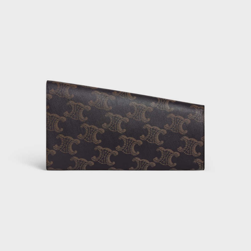 Celine Asymetric Clutch In Xl And Calfskin Triomphe Canvas Kahverengi | CL-593144