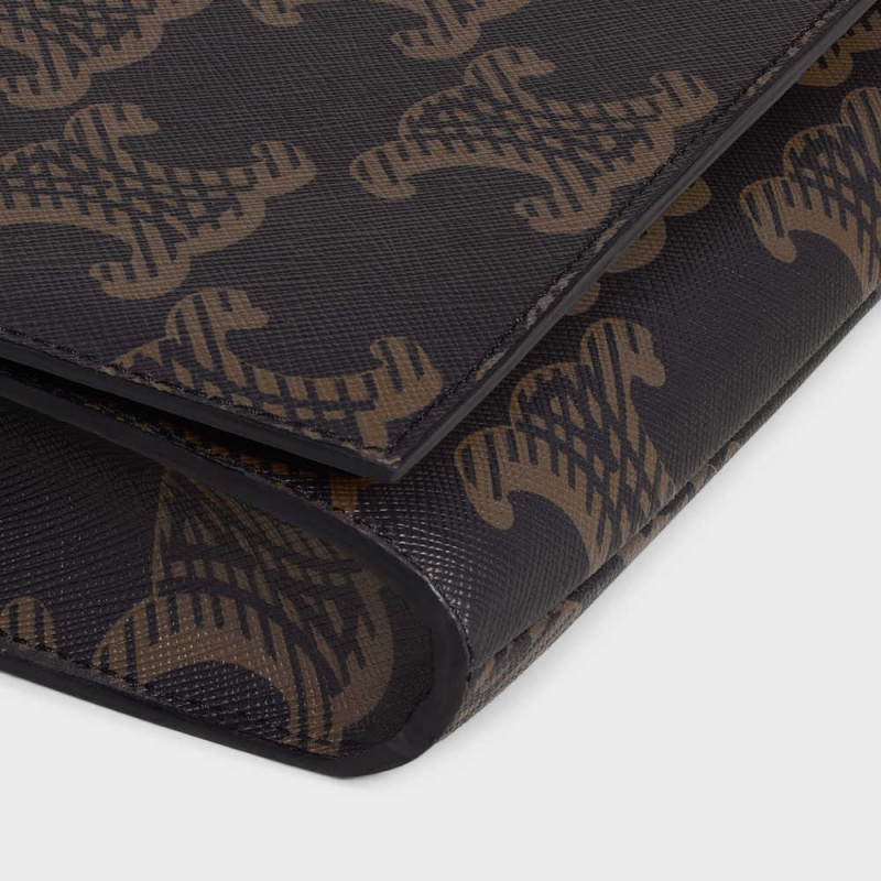 Celine Asymetric Clutch In Xl And Calfskin Triomphe Canvas Kahverengi | CL-593144