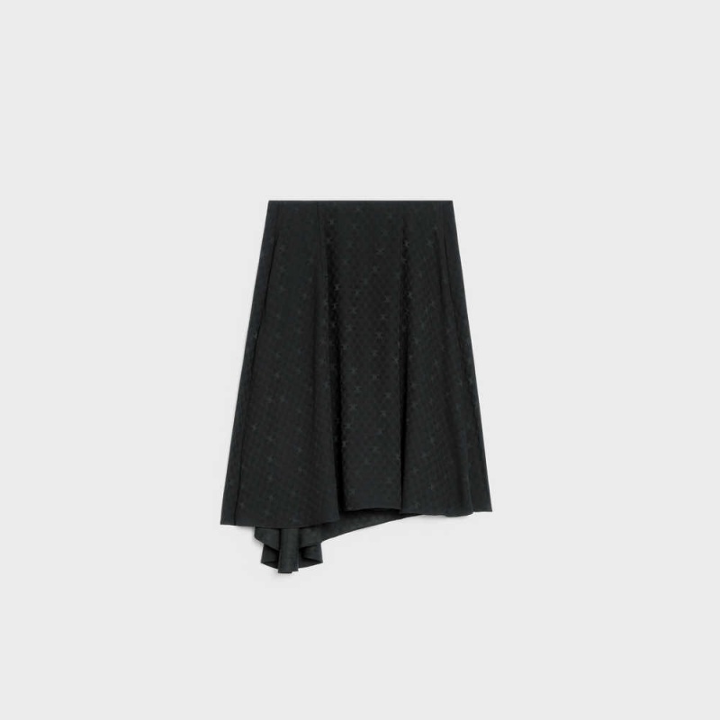 Celine Asymmetrical In Shiny Matte Silk Etek Siyah | CL-592873
