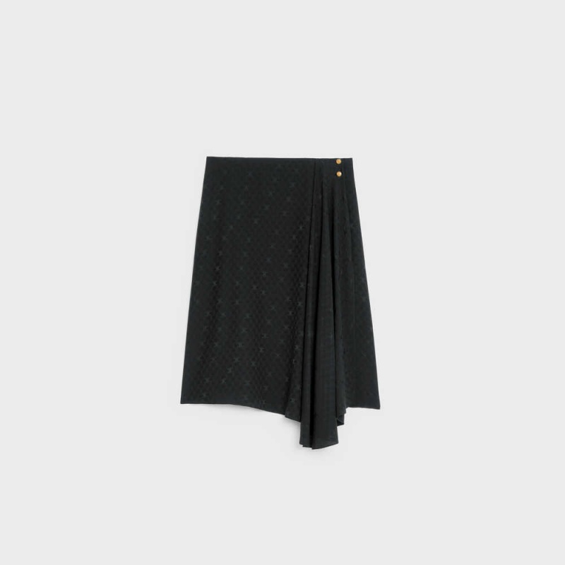 Celine Asymmetrical In Shiny Matte Silk Etek Siyah | CL-592873