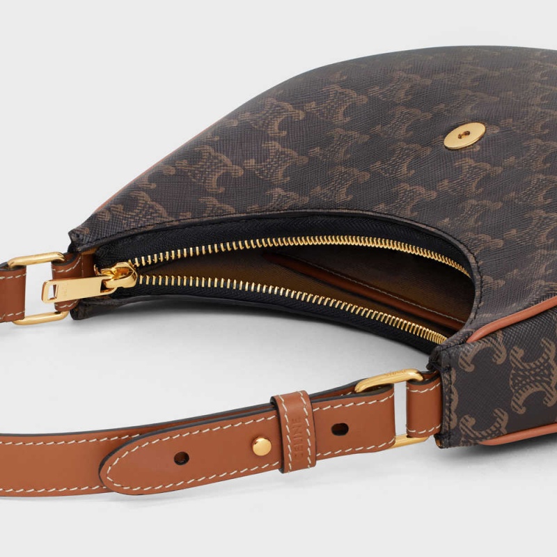 Celine Ava Triomphe Soft Bag In And Calfskin Triomphe Canvas Kahverengi | CL-593107