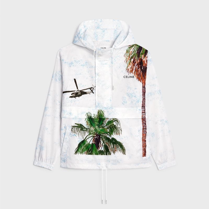 Celine Ave 57 Sky Windbreaker In Naylon Blousons Beyaz Renkli | CL-591955