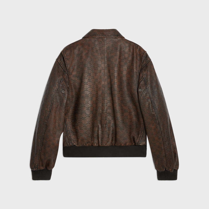 Celine Aviator Blouson In Embossed Leather Koyu Kahverengi | CL-591928