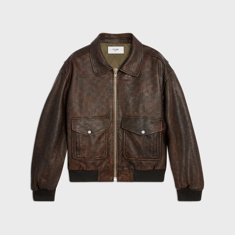 Celine Aviator Blouson In Embossed Leather Koyu Kahverengi | CL-591928