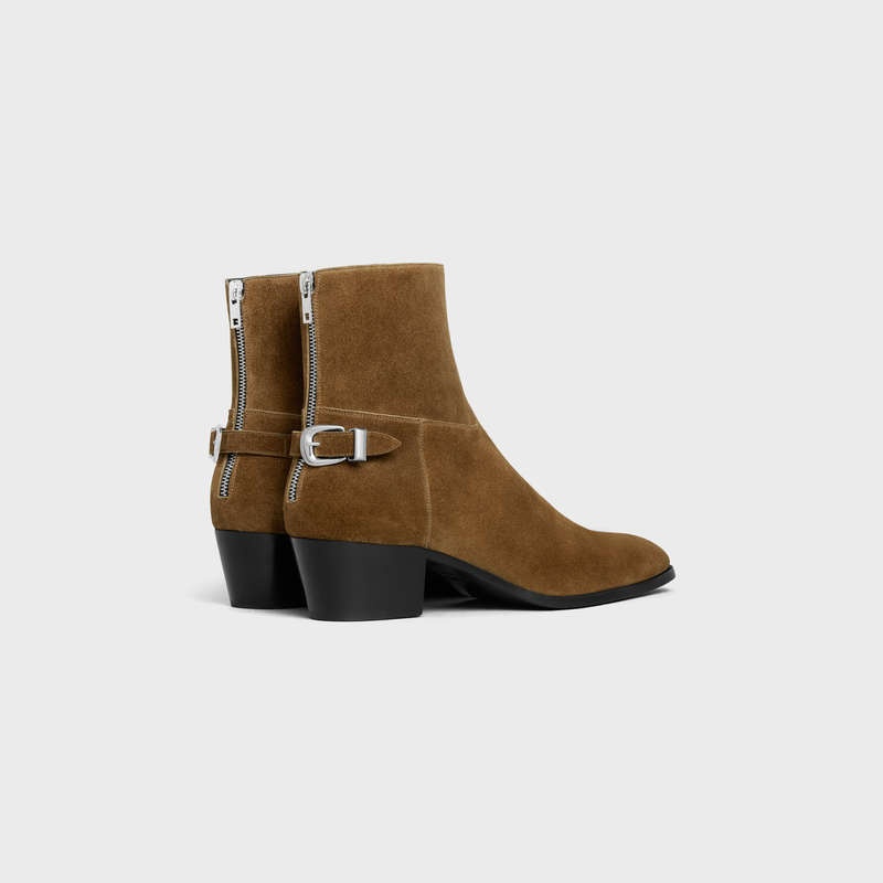 Celine Back Tokalı Zipped Isaac In Süet Calfskin Bot Gri Kahverengi | CL-591863
