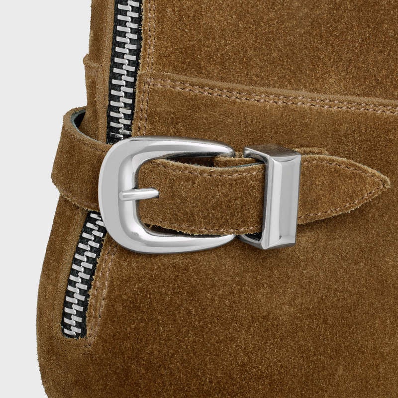 Celine Back Tokalı Zipped Isaac In Süet Calfskin Bot Gri Kahverengi | CL-591863