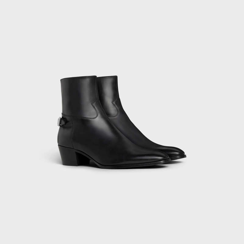 Celine Back Tokalı Zipped Isaac In Shiny Calfskin Bot Siyah | CL-591860