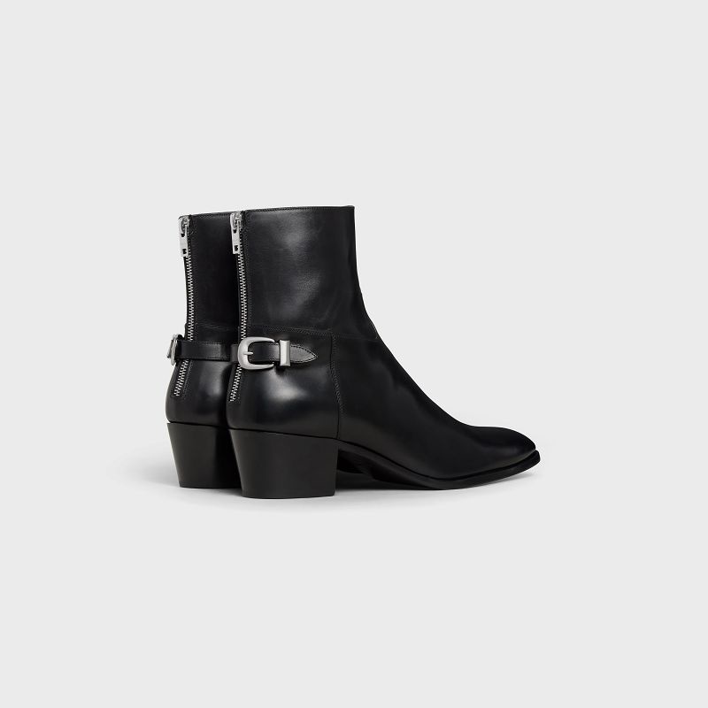 Celine Back Tokalı Zipped Isaac In Shiny Calfskin Bot Siyah | CL-591860