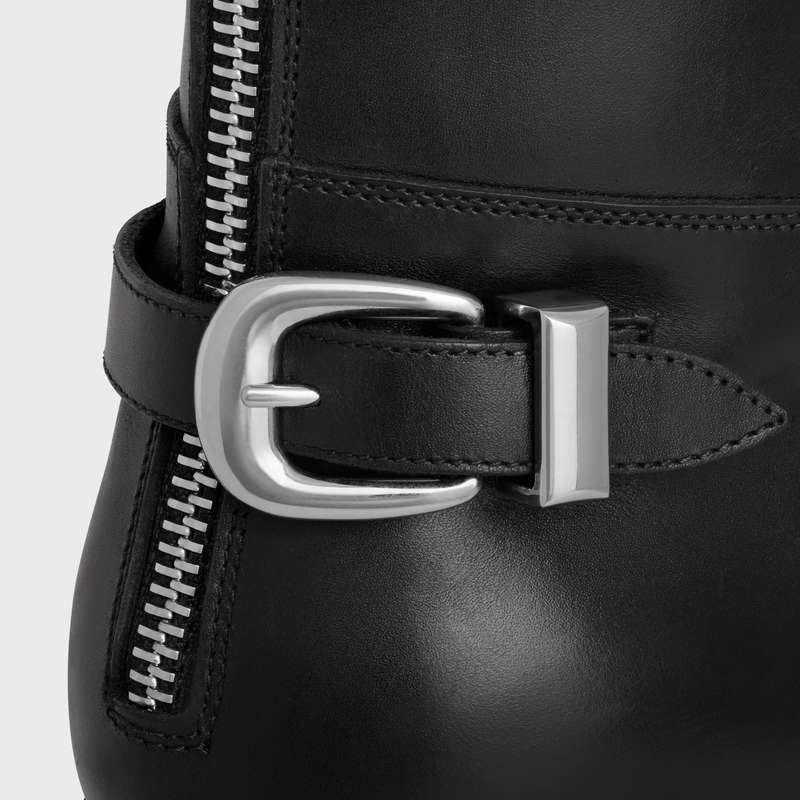 Celine Back Tokalı Zipped Isaac In Shiny Calfskin Bot Siyah | CL-591860