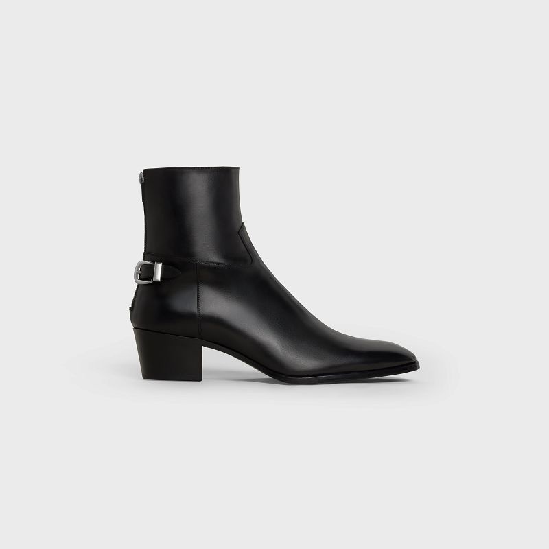 Celine Back Tokalı Zipped Isaac In Shiny Calfskin Bot Siyah | CL-591860