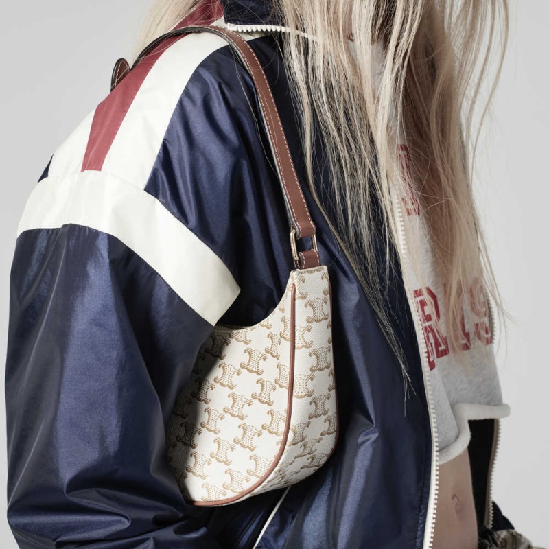 Celine Bag In Triomphe Kanvas And Calfskin Ava Beyaz | CL-593104