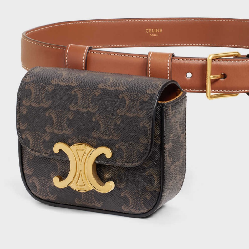 Celine Bag Triomphe In Triomphe Kanvas And Calfskin Kemer Kahverengi | CL-592476