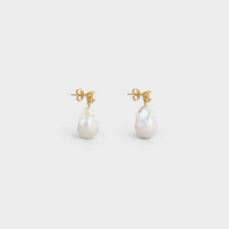 Celine Baroque Triomphe In Brass With Gold Finish And Cultured Pearls Küpe Altın Beyaz | CL-592299