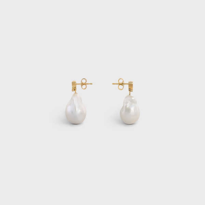 Celine Baroque Triomphe In Brass With Gold Finish And Cultured Pearls Küpe Altın Beyaz | CL-592299