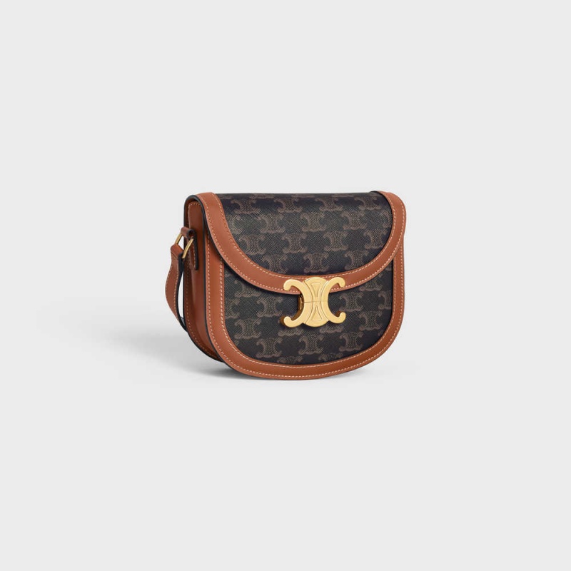Celine Besace Clea In And Calfskin Triomphe Canvas Kahverengi | CL-593119