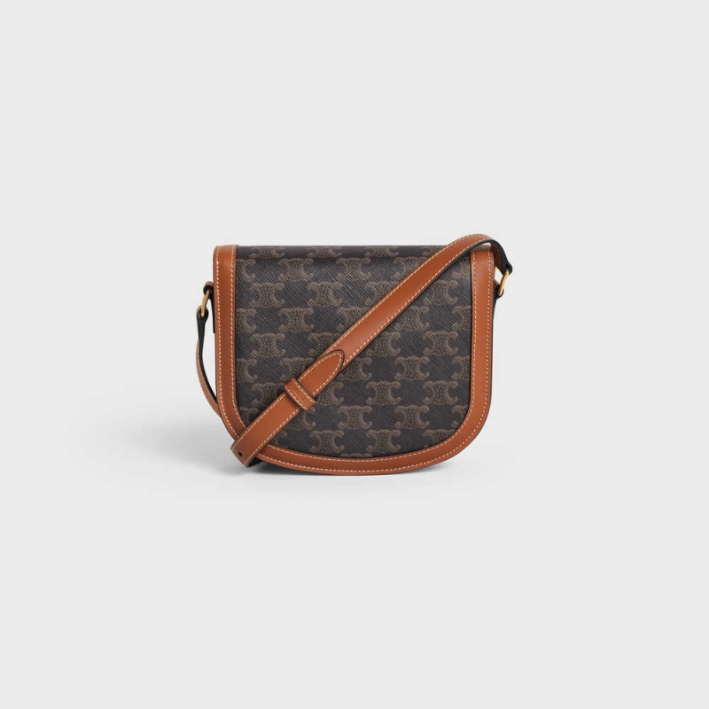 Celine Besace Clea In And Calfskin Triomphe Canvas Kahverengi | CL-593119