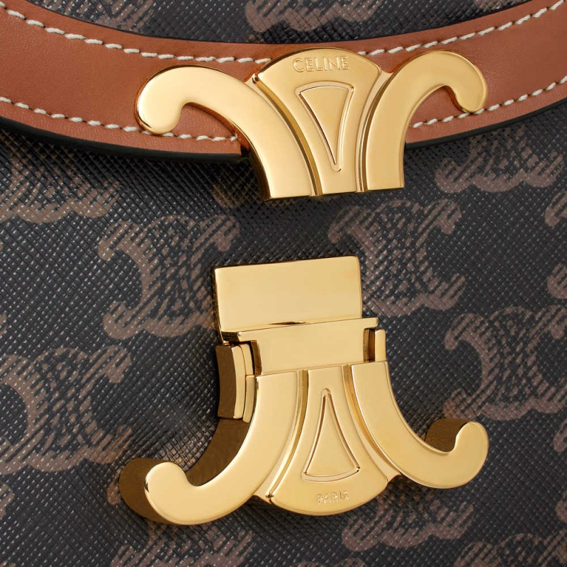 Celine Besace Clea In And Calfskin Triomphe Canvas Kahverengi | CL-593119