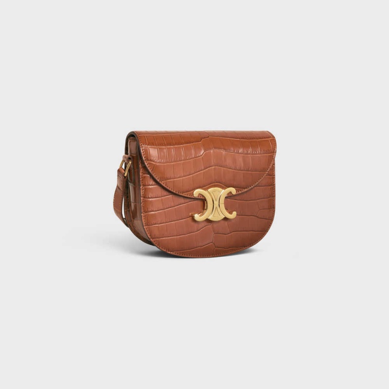 Celine Besace Clea In Niloticus Crocodile Triomphe Kahverengi | CL-593222