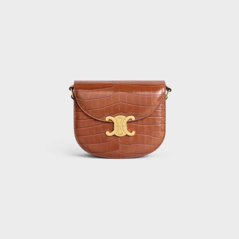 Celine Besace Clea In Niloticus Crocodile Triomphe Kahverengi | CL-593222