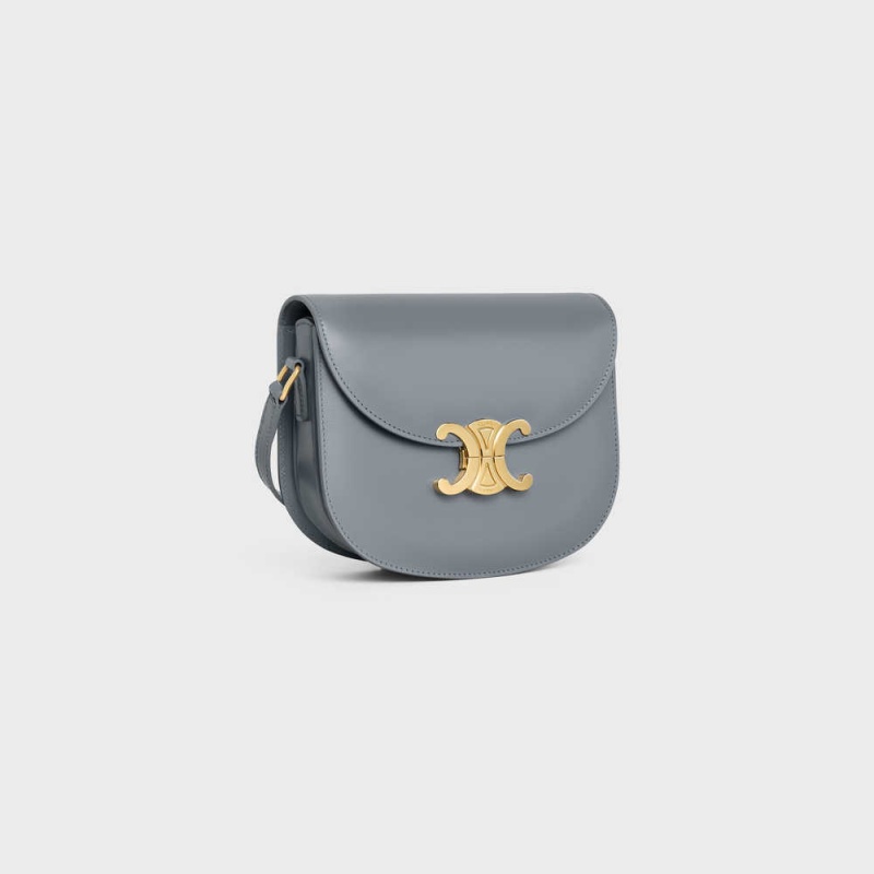 Celine Besace Clea In Shiny Calfskin Triomphe Mavi Gri | CL-593220