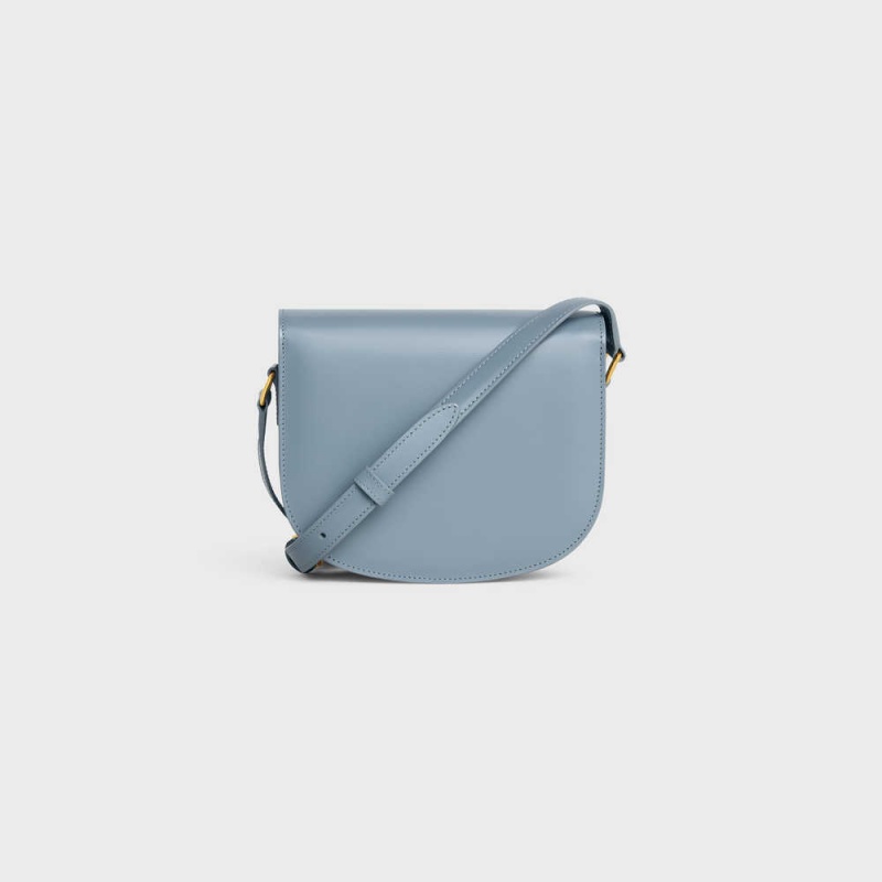Celine Besace Clea In Shiny Calfskin Triomphe Mavi Gri | CL-593220
