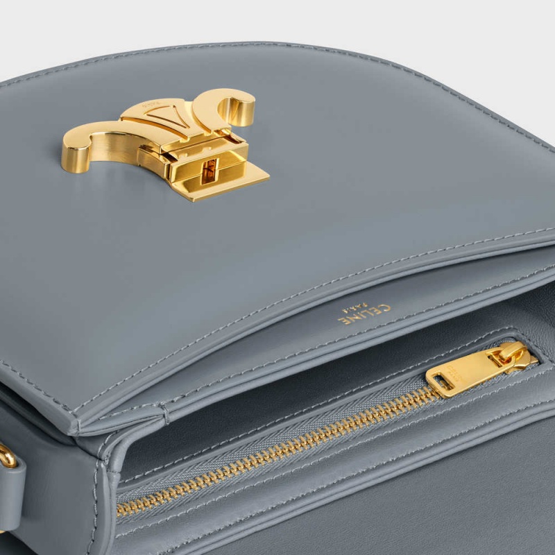 Celine Besace Clea In Shiny Calfskin Triomphe Mavi Gri | CL-593220