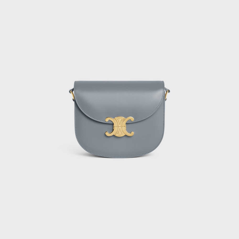 Celine Besace Clea In Shiny Calfskin Triomphe Mavi Gri | CL-593220