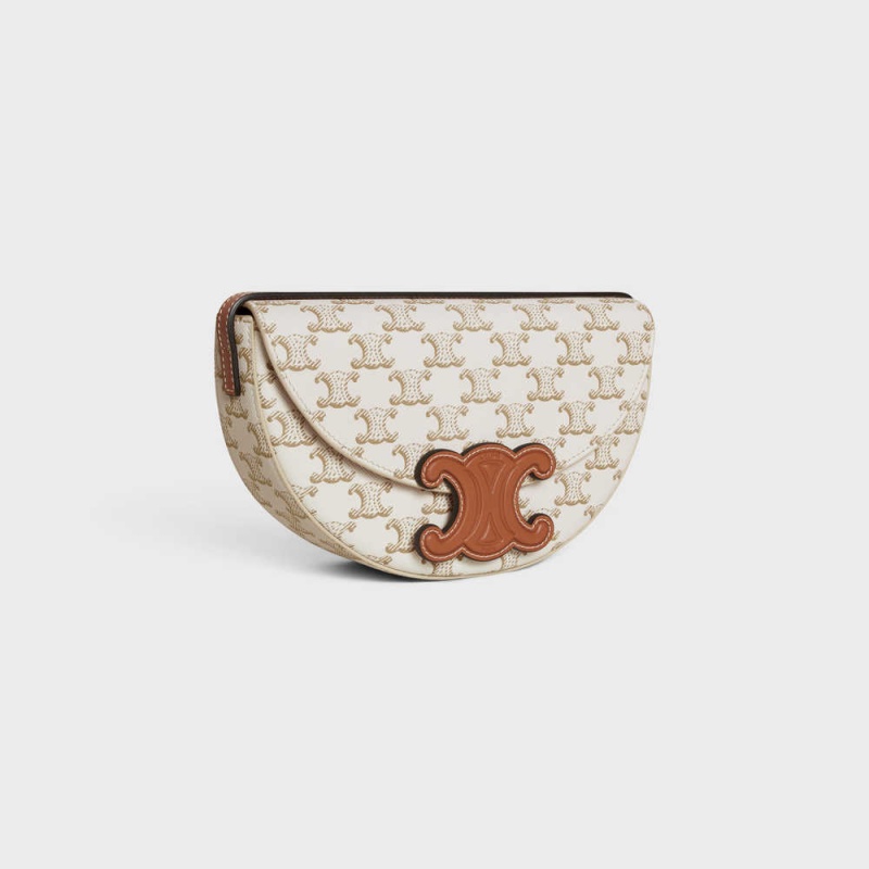 Celine Besace In Triomphe Kanvas And Calfskin Cuir Triomphe Beyaz | CL-593161
