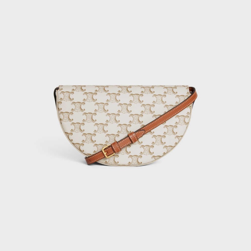Celine Besace In Triomphe Kanvas And Calfskin Cuir Triomphe Beyaz | CL-593161