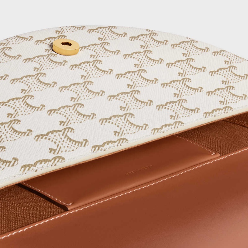 Celine Besace In Triomphe Kanvas And Calfskin Cuir Triomphe Beyaz | CL-593161