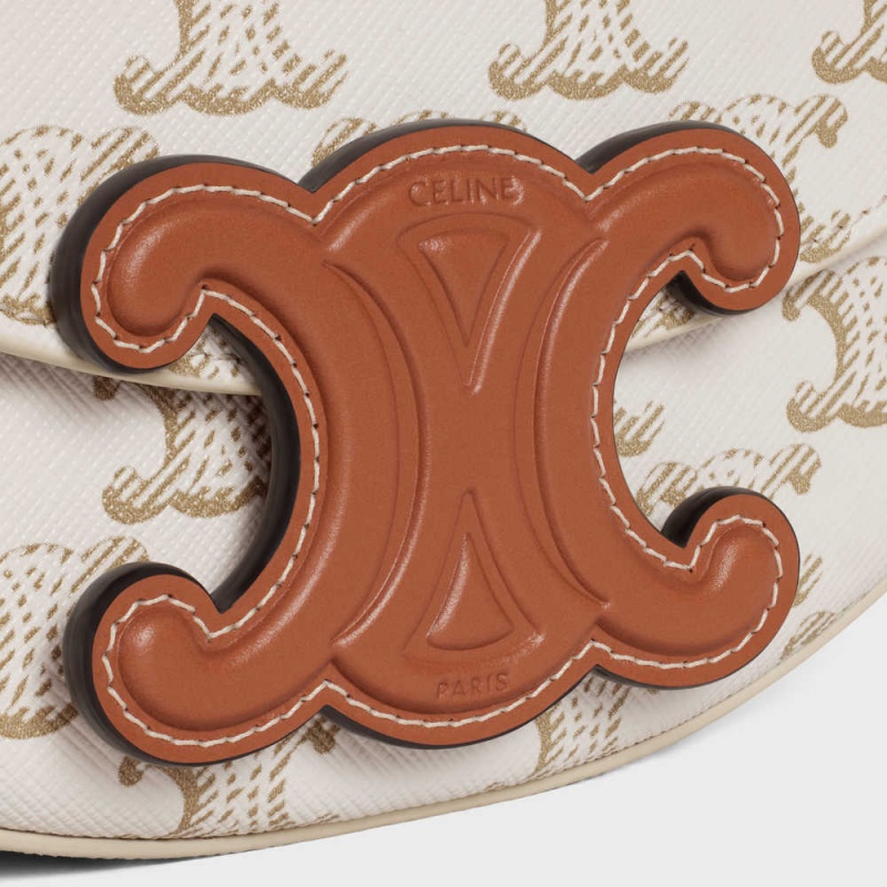 Celine Besace In Triomphe Kanvas And Calfskin Cuir Triomphe Beyaz | CL-593161