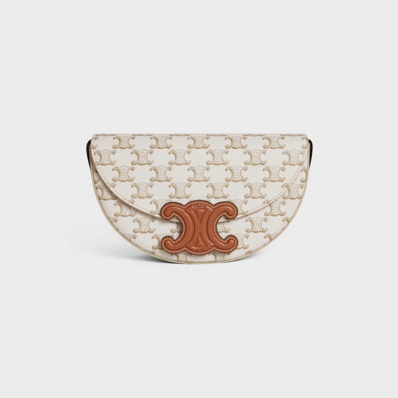 Celine Besace In Triomphe Kanvas And Calfskin Cuir Triomphe Beyaz | CL-593161
