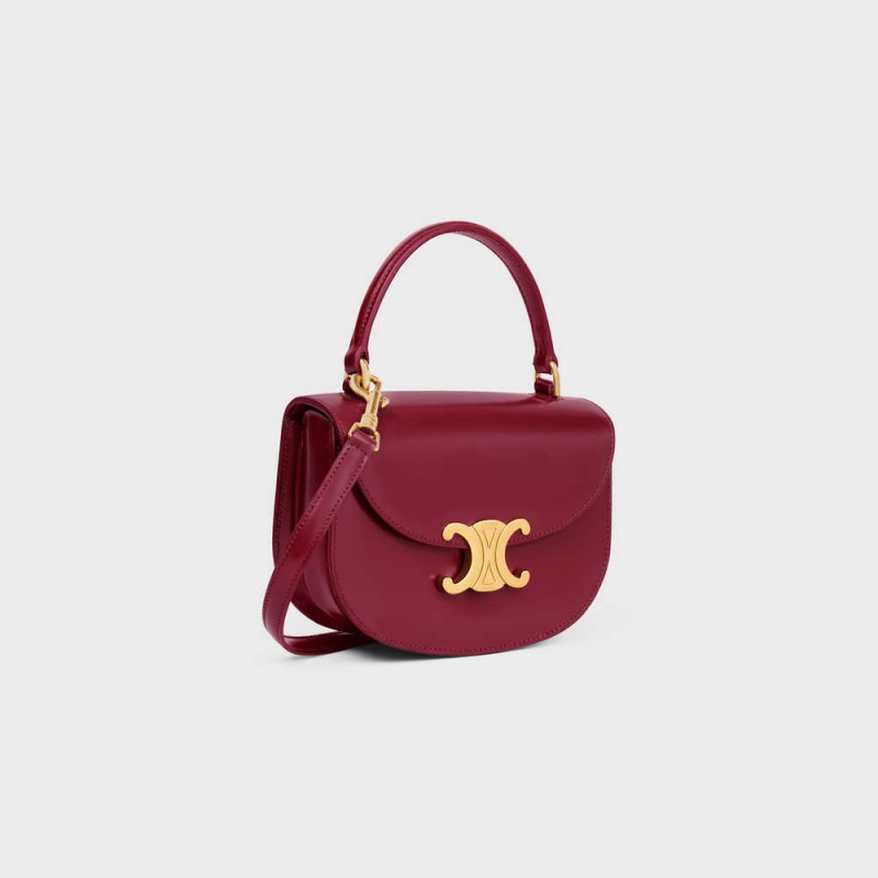 Celine Besace Triomphe In Shiny Calfskin Mini Çanta Bordo | CL-593030