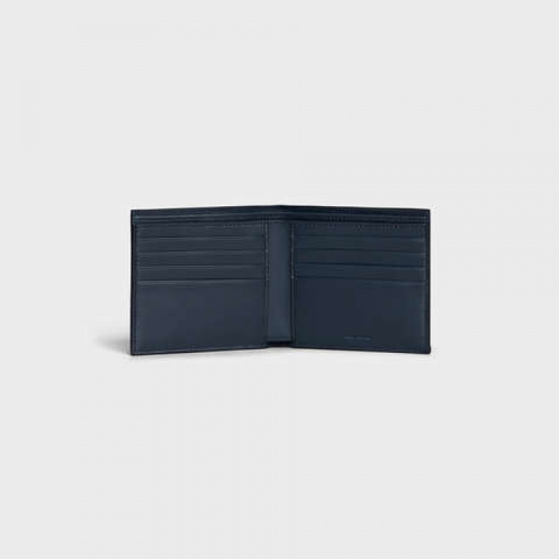 Celine Bi-fold In Grained Calfskin Cüzdan Lacivert Mavi | CL-591790