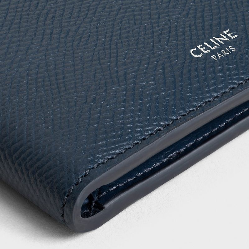 Celine Bi-fold In Grained Calfskin Cüzdan Lacivert Mavi | CL-591790