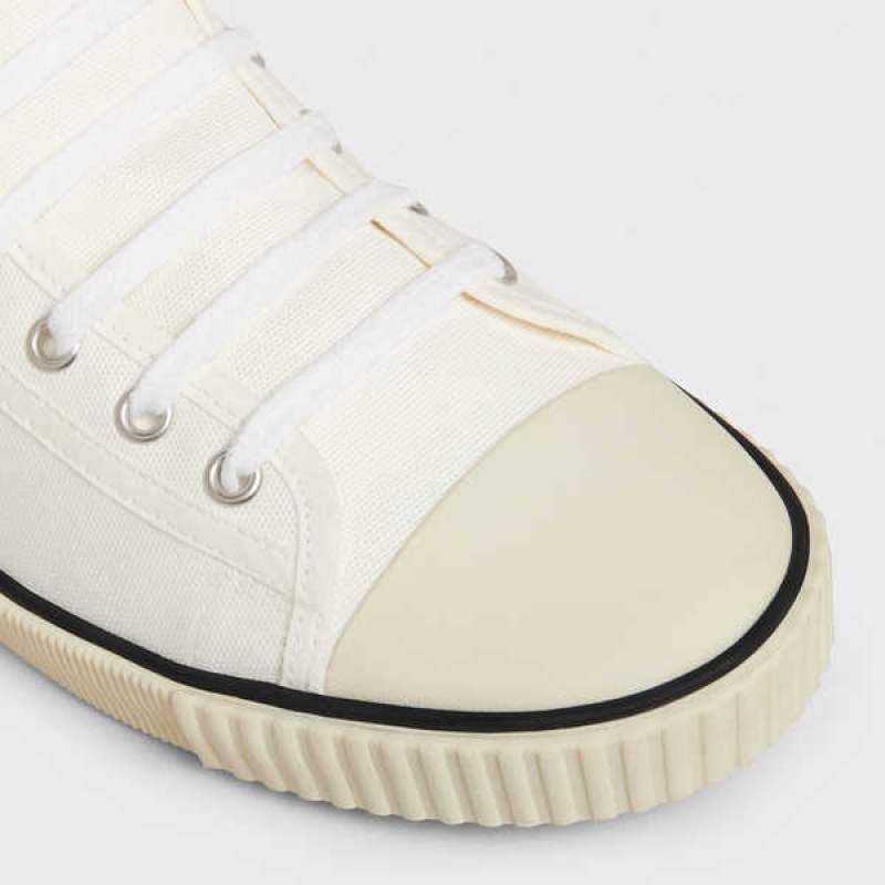 Celine Blank Mid Cut Dantel Up With Burunlu In Kanvas And Calfskin Spor Ayakkabı Beyaz | CL-592554