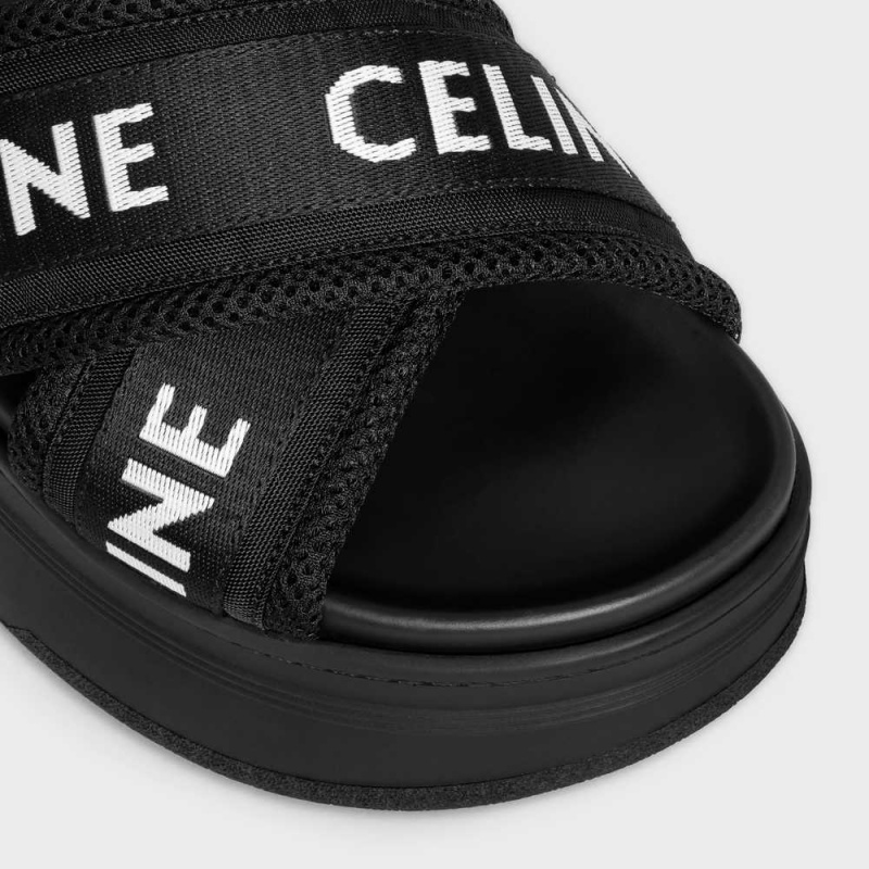 Celine Block Terlik In Mesh & Tekstil With Celine Jacquard Sandalet Siyah Beyaz | CL-592595