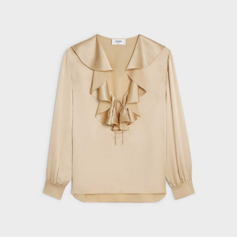 Celine Blouse With Jabot In Satin Crepe Gömlek Kayısı Rengi | CL-592815