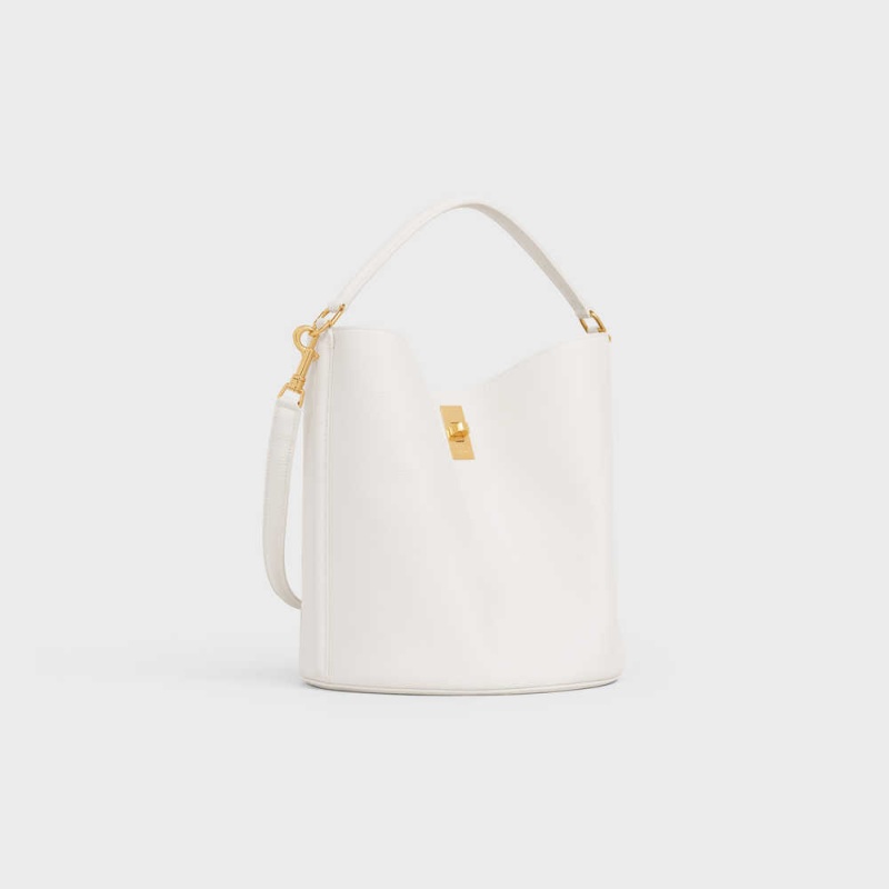 Celine Bucket Bag In Supple Grained Calfskin 16 Beyaz | CL-593258