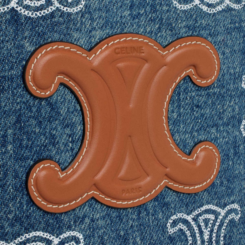 Celine Bucket Cuir Triomphe In Denim With Triomphe All-over Embroidery And Calfskin Mini Çanta Lacivert Kahverengi | CL-593041
