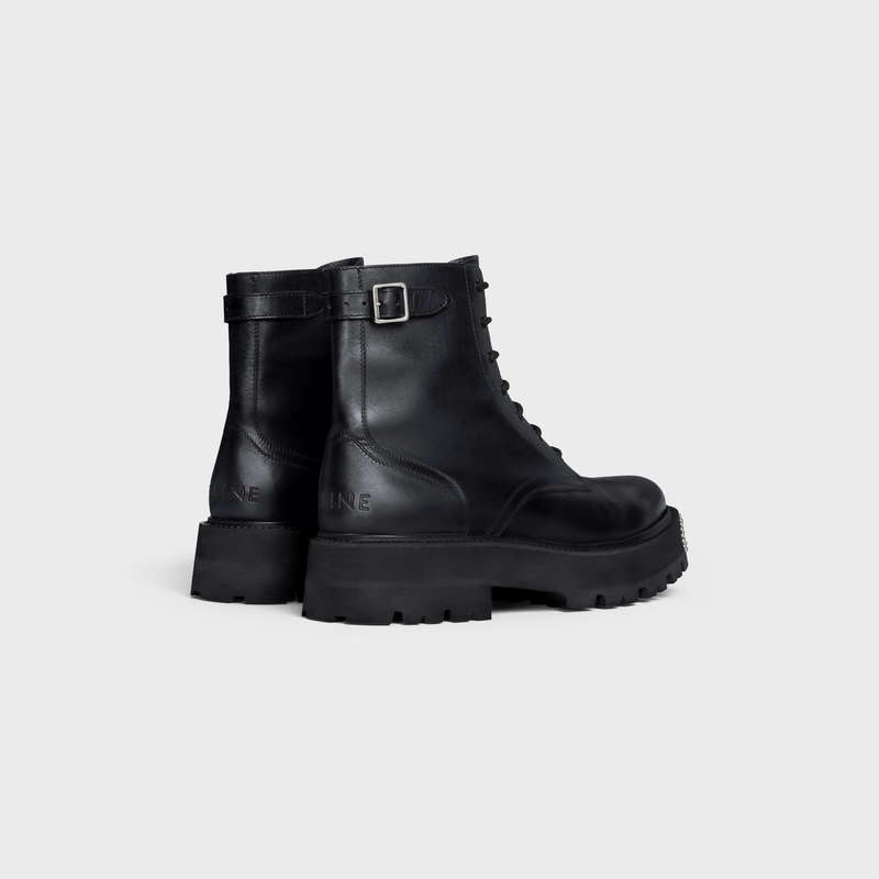 Celine Bulky Dantel-up With Studded Outsole In Shiny Bull Bot Siyah | CL-591878